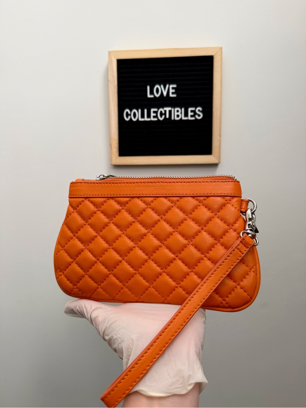 Danier Quilted Orange Leather Wristlet
